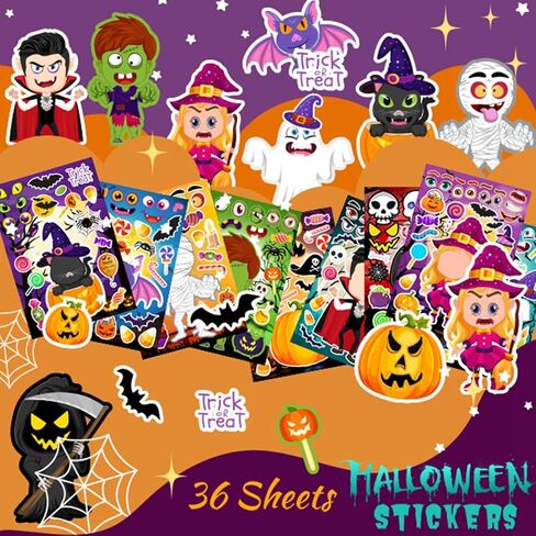 Halloween Stickers, Halloween Stickers for Kids, 36 Sheets Halloween Make a Face Sticker Sheets, Halloween Crafts Party Favors for Kids, Halloween Games for Kids Party in Kuwait