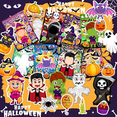Halloween Stickers, Halloween Stickers for Kids, 36 Sheets Halloween Make a Face Sticker Sheets, Halloween Crafts Party Favors for Kids, Halloween Games for Kids Party in Kuwait