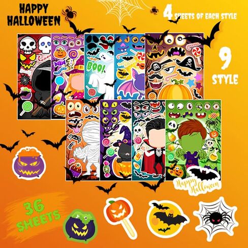 Halloween Stickers, Halloween Stickers for Kids, 36 Sheets Halloween Make a Face Sticker Sheets, Halloween Crafts Party Favors for Kids, Halloween Games for Kids Party in Kuwait