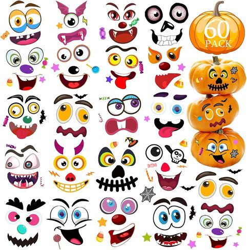 Halloween Stickers, Halloween Stickers for Kids, 36 Sheets Halloween Make a Face Sticker Sheets, Halloween Crafts Party Favors for Kids, Halloween Games for Kids Party in Kuwait