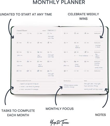 Yop & Tom Undated Goal Planner - Power of 3 - The Weekly Productivity Planner To Help You Smash Any Goal - Perfect for Fitness, Coaching, Work and Personal - Forest Green in Saudi Arabia