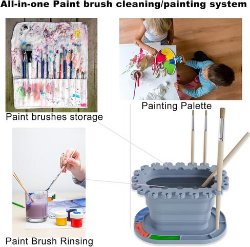 Collapsible Paint Brush Cleaner Rinse Cup, All-in-one Silicone Paint Brush Holder & Cleaning System,Green in Saudi Arabia