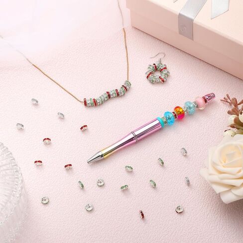 Ferreve 600 Pcs Valentine's Day Spacer Beads for Jewelry Making 8mm Rhinestone Spacer Beads for Beaded Pens Red Pink White Crystal Bead Spacers for DIY Holiday Bracelet Necklace Gifts Crafts in Kuwait