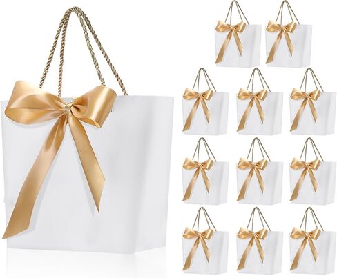 Outus 12 Pcs Bridal Paper Gift Bags Thank You Favor Bags with Handle Ribbon Bow Tags Wedding Shower Bag for Guest Bridesmaid Anniversary Party Holiday Birthday Gift Wrapping(Black) in Saudi Arabia
