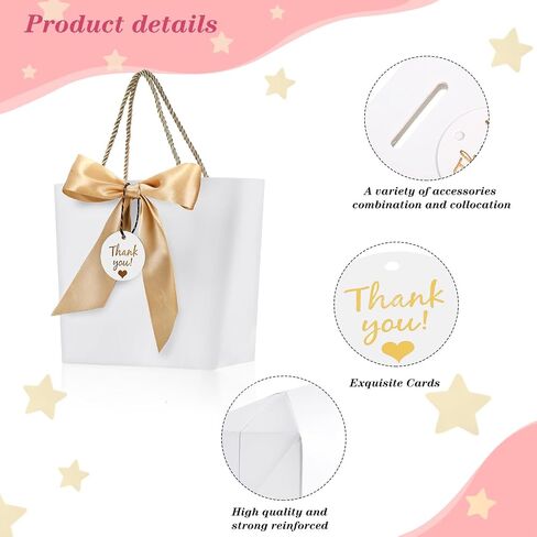 Outus 12 Pcs Bridal Paper Gift Bags Thank You Favor Bags with Handle Ribbon Bow Tags Wedding Shower Bag for Guest Bridesmaid Anniversary Party Holiday Birthday Gift Wrapping(Black) in Saudi Arabia