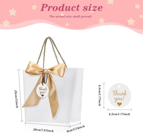 Outus 12 Pcs Bridal Paper Gift Bags Thank You Favor Bags with Handle Ribbon Bow Tags Wedding Shower Bag for Guest Bridesmaid Anniversary Party Holiday Birthday Gift Wrapping(Black) in Saudi Arabia