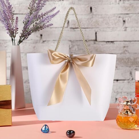 Outus 12 Pcs Bridal Paper Gift Bags Thank You Favor Bags with Handle Ribbon Bow Tags Wedding Shower Bag for Guest Bridesmaid Anniversary Party Holiday Birthday Gift Wrapping(Black) in Saudi Arabia