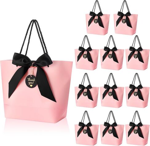 Outus 12 Pcs Bridal Paper Gift Bags Thank You Favor Bags with Handle Ribbon Bow Tags Wedding Shower Bag for Guest Bridesmaid Anniversary Party Holiday Birthday Gift Wrapping(Black) in Saudi Arabia