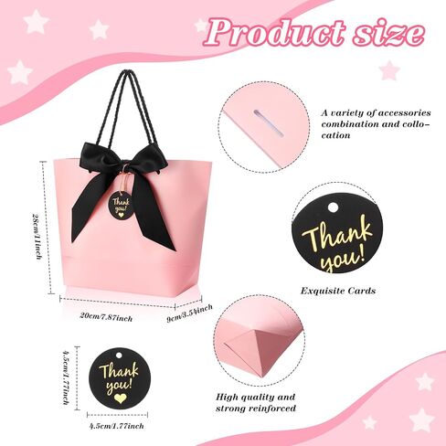 Outus 12 Pcs Bridal Paper Gift Bags Thank You Favor Bags with Handle Ribbon Bow Tags Wedding Shower Bag for Guest Bridesmaid Anniversary Party Holiday Birthday Gift Wrapping(Black) in Saudi Arabia
