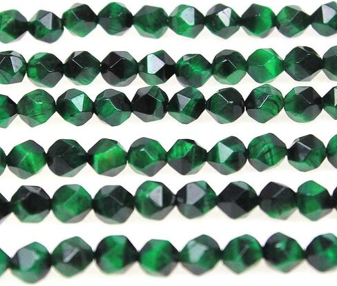 MJDCB Best Sellers Natural Stone Beads Faceted Polygon Green Tiger Eye Crystal Energy Stone Healing Power for Jewelry Making(8mm) in Kuwait