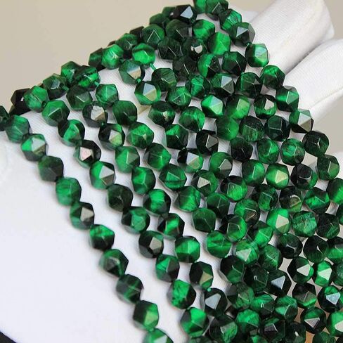 MJDCB Best Sellers Natural Stone Beads Faceted Polygon Green Tiger Eye Crystal Energy Stone Healing Power for Jewelry Making(8mm) in Kuwait