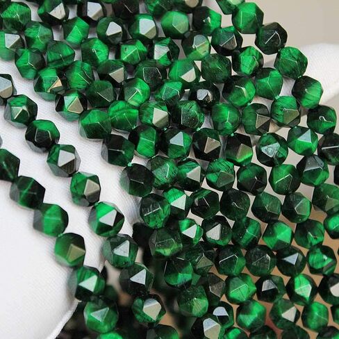 MJDCB Best Sellers Natural Stone Beads Faceted Polygon Green Tiger Eye Crystal Energy Stone Healing Power for Jewelry Making(8mm) in Kuwait