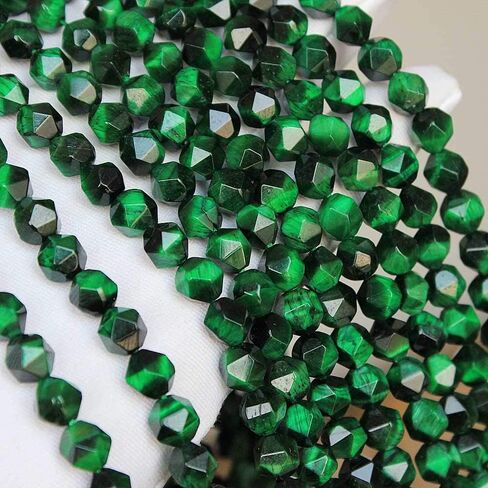 MJDCB Best Sellers Natural Stone Beads Faceted Polygon Green Tiger Eye Crystal Energy Stone Healing Power for Jewelry Making(8mm) in Kuwait