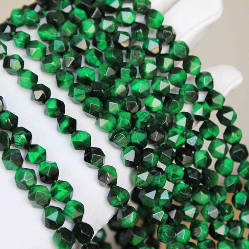 MJDCB Best Sellers Natural Stone Beads Faceted Polygon Green Tiger Eye Crystal Energy Stone Healing Power for Jewelry Making(8mm) in Kuwait