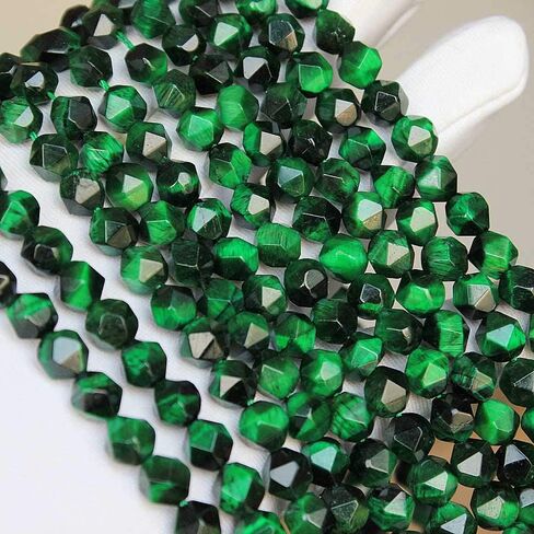 MJDCB Best Sellers Natural Stone Beads Faceted Polygon Green Tiger Eye Crystal Energy Stone Healing Power for Jewelry Making(8mm) in Kuwait