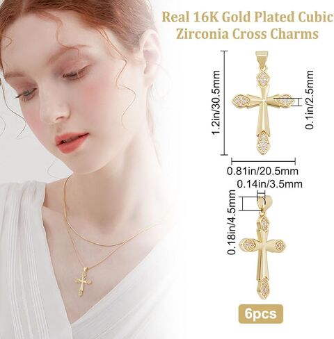 Beebeecraft 1 Box Cubic Zirconia Cross Charms Gold Plated Religious Crucifix Charms for Jewelry Making Necklace Bracelet DIY Crafts in Saudi Arabia