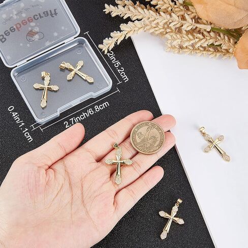 Beebeecraft 1 Box Cubic Zirconia Cross Charms Gold Plated Religious Crucifix Charms for Jewelry Making Necklace Bracelet DIY Crafts in Saudi Arabia
