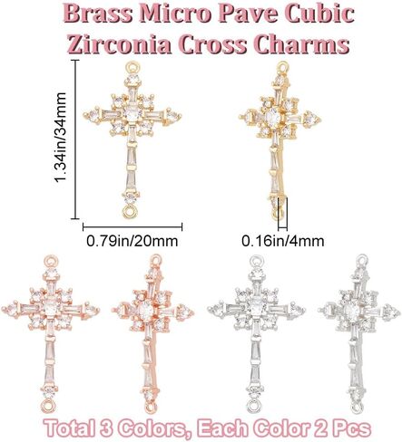 Beebeecraft 1 Box Cubic Zirconia Cross Charms Gold Plated Religious Crucifix Charms for Jewelry Making Necklace Bracelet DIY Crafts in Saudi Arabia