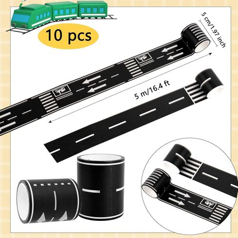 10 Rolls 16.4 Feet Road Tape Black Road Tapes for Kids Toy Car Track Racing Party Decoration, 2 Styles All 164 ft in Saudi Arabia