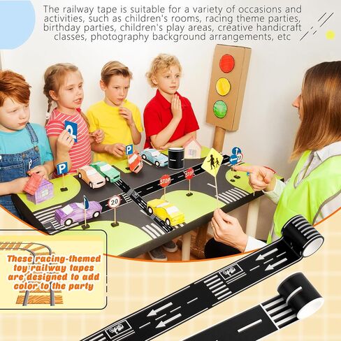 10 Rolls 16.4 Feet Road Tape Black Road Tapes for Kids Toy Car Track Racing Party Decoration, 2 Styles All 164 ft in Saudi Arabia