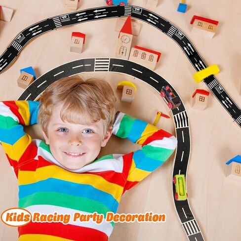 10 Rolls 16.4 Feet Road Tape Black Road Tapes for Kids Toy Car Track Racing Party Decoration, 2 Styles All 164 ft in Saudi Arabia