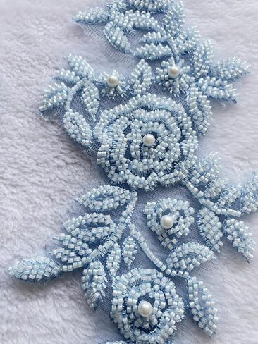 PLune Lace Beaded Applique Perfect Shining Trim Patches for Wedding Dress Clothing Accessories one Pair/Bag 5.5X12.9inches (Black) in Saudi Arabia