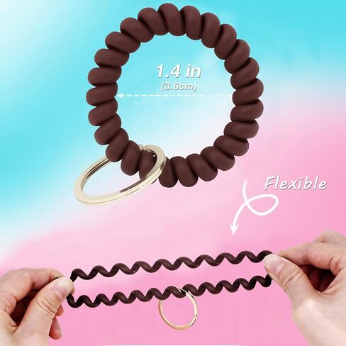 BIHRTC 6pcs Wristband Keychain Wrist Key Chain Spiral Coil Wrist Keychains Plastic Bracelet Spring Flexible Spiral Wrist Coil Key Holder Key Ring for Sauna Gym Pool ID Badge and Outdoor Sports in Saudi Arabia