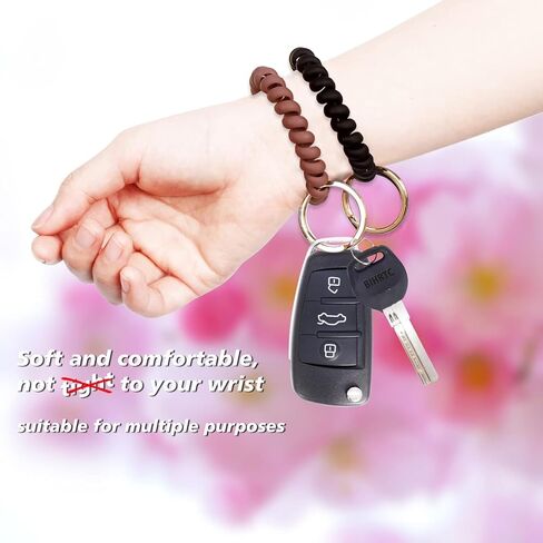 BIHRTC 6pcs Wristband Keychain Wrist Key Chain Spiral Coil Wrist Keychains Plastic Bracelet Spring Flexible Spiral Wrist Coil Key Holder Key Ring for Sauna Gym Pool ID Badge and Outdoor Sports in Saudi Arabia