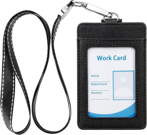 Faux Leather Vertical Badge Holder Lanyard ID Card Holder Case with 1 ID Window for School Office,Khaki in Kuwait