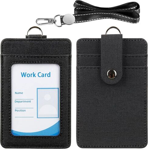 Faux Leather Vertical Badge Holder Lanyard ID Card Holder Case with 1 ID Window for School Office,Khaki in Kuwait