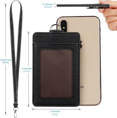 Faux Leather Vertical Badge Holder Lanyard ID Card Holder Case with 1 ID Window for School Office,Khaki in Kuwait