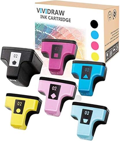 استبدال خرطوشة الحبر المتوافقة لـ HP 02 تستخدم مع Photosmart D7155 D7160 D7245 D7255 D7363 D7460 3210 3310 C5100 C5180 C6250 C6280 C7280 C7180 C8180 C6180 D7360 8250 C7200 6PACK in Saudi Arabia