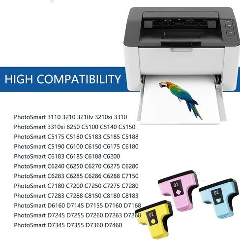 استبدال خرطوشة الحبر المتوافقة لـ HP 02 تستخدم مع Photosmart D7155 D7160 D7245 D7255 D7363 D7460 3210 3310 C5100 C5180 C6250 C6280 C7280 C7180 C8180 C6180 D7360 8250 C7200 6PACK in Saudi Arabia