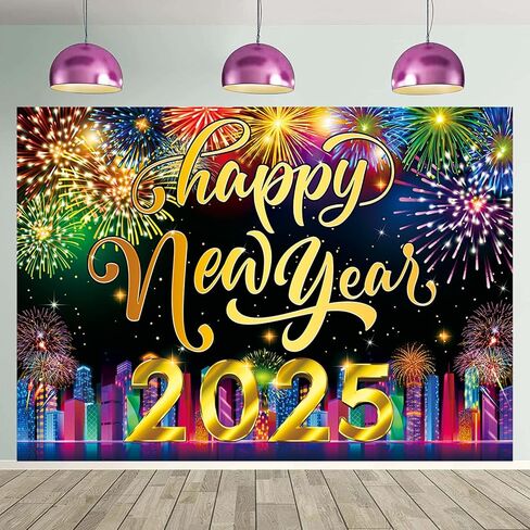 2025 Happy New Year Backdrop 7x5FT Neon City Fireworks Eve Party Background Christmas Holiday New Year Party Decoration Supplies Photo Props in Saudi Arabia