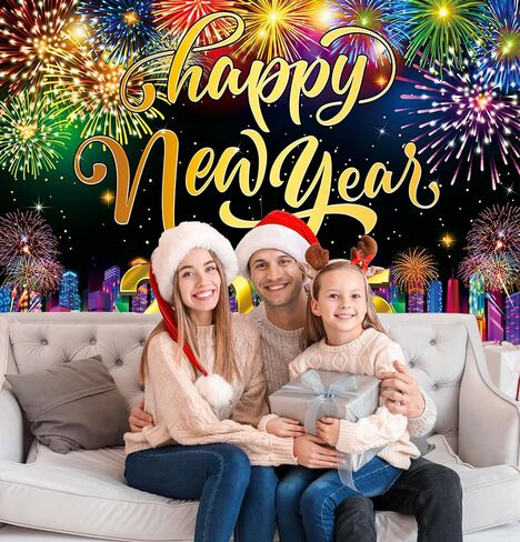 2025 Happy New Year Backdrop 7x5FT Neon City Fireworks Eve Party Background Christmas Holiday New Year Party Decoration Supplies Photo Props in Saudi Arabia