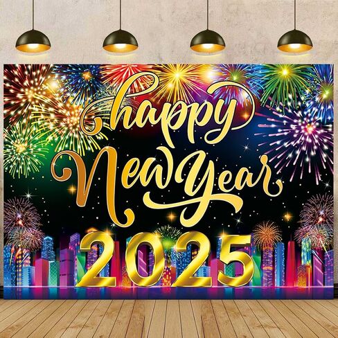 2025 Happy New Year Backdrop 7x5FT Neon City Fireworks Eve Party Background Christmas Holiday New Year Party Decoration Supplies Photo Props in Saudi Arabia