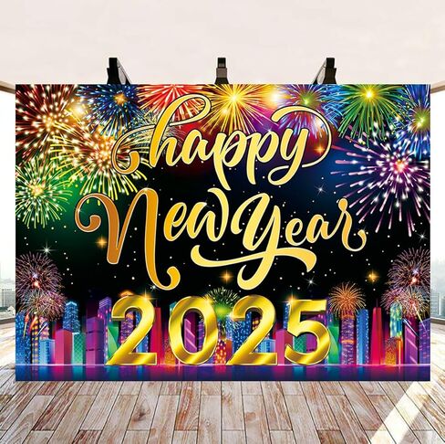 2025 سنة جديدة سعيدة خلفية 7x5FT مدينة النيون الألعاب النارية عشية حفلة خلفية عيد الميلاد عطلة السنة الجديدة لوازم الديكور حفلة صور الدعائم in Kuwait