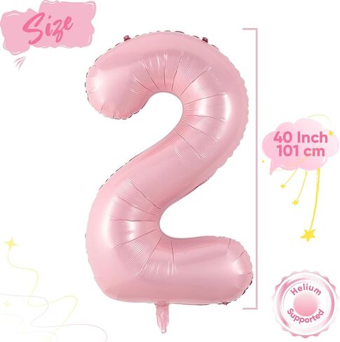 Light Pink 2 Balloon, 40 Inch Large Pastel Pink Foil Helium Number Balloons 0-9 for Girls Women, Jumbo Giant Self Inflating Mylar Pearl Pink Number 2 Balloon for 2nd Princess Birthday Party Decoration in Saudi Arabia