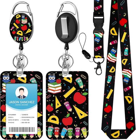 Soleebee ID Badge Holder with Breakaway Lanyard, Pencils Ruler Books Retractable Badge Reel with Belt Clip Keychain Vertical ID Card Holder for Nurse Doctor Teacher Student in Saudi Arabia
