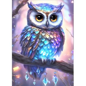 DPHERO 5D Owl Diamond Painting Kits for Adults, Diamond Art Kits for Beginners,Round Full Drill Owl Diamond Painting Art,DIY Paint with Diamonds Fantasy Owl Gem Painting Art 12x16 inch