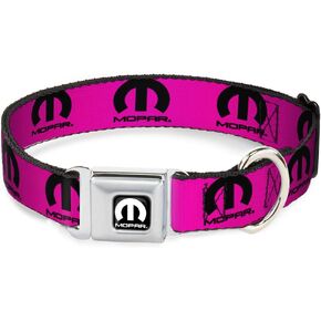 Buckle-Down Dog Collar Seatbelt Buckle Mopar Logo Repeat Hot Pink Black, Multicolor, 1.5"" Wide - fits 16-23"" Neck - Medium (DC-WMP013-WM)