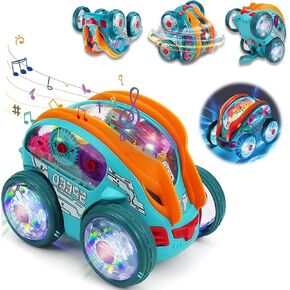 ZRW Speedlite Dynamic Gear-Powered Car with Led Lights,Speedlite Dynamic Gear-Powered Car,Transparent Luminous Toy Car,Bump and Go Toy Cars with Colorful Moving Gears(with Accessories)
