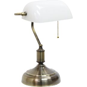 Simple Designs LT3216-WHT Executive Banker's Desk Lamp with Glass Shade White (Pack of 2)