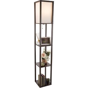 Lavish Home Floor Lamp-Etagere Style Tall Standing with Shade LED Light Bulb Included-3 Tiers Storage Shelving for Accent Decor Organization (Brown)