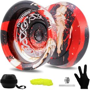 F25 Finger Spin Yoyo Professional Responsive Yoyo for Kids & Adults, Professional Trick Yoyo with Unrsponsive Yoyo Accessory Kit, 10 Yo-Yo Strings, Case & Glove - Black Red Silver