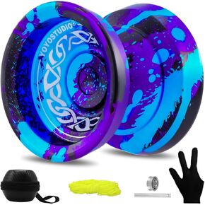 F25 Finger Spin Yoyo Professional Responsive Yoyo for Kids & Adults, Professional Trick Yoyo with Unrsponsive Yoyo Accessory Kit, 10 Yo-Yo Strings, Case & Glove - Black Red Silver