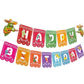 Happy Birthday Mexican Banner Fiesta Cinco De Mayo Taco Party Decorations Papel Picado Garland Dia De Muertos Decor Taco Backdrop Supplies