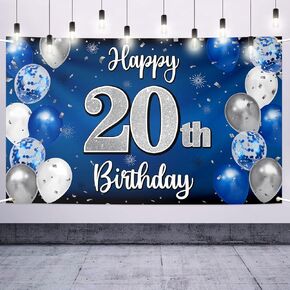 Happy 40th Birthday Decorations,40th Blue & Silver Balloon Large Birthday Banner Backdrop Sign,Cheers to Forty Years Old Bday Party Supplies.