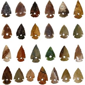 25 PCS Drill Hole Agate Arrowheads Pendant for Necklace Earring Jewelry Making Handmade Arrow Head DIY