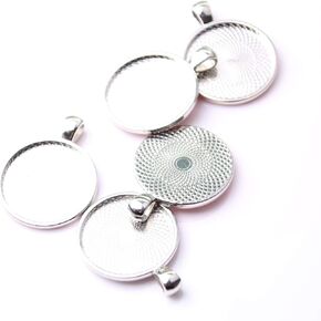 Sanle Hand-Made DIY Frame Pendant Tray Round Convex Tray Pendant, Diameter 25 mm, Silver